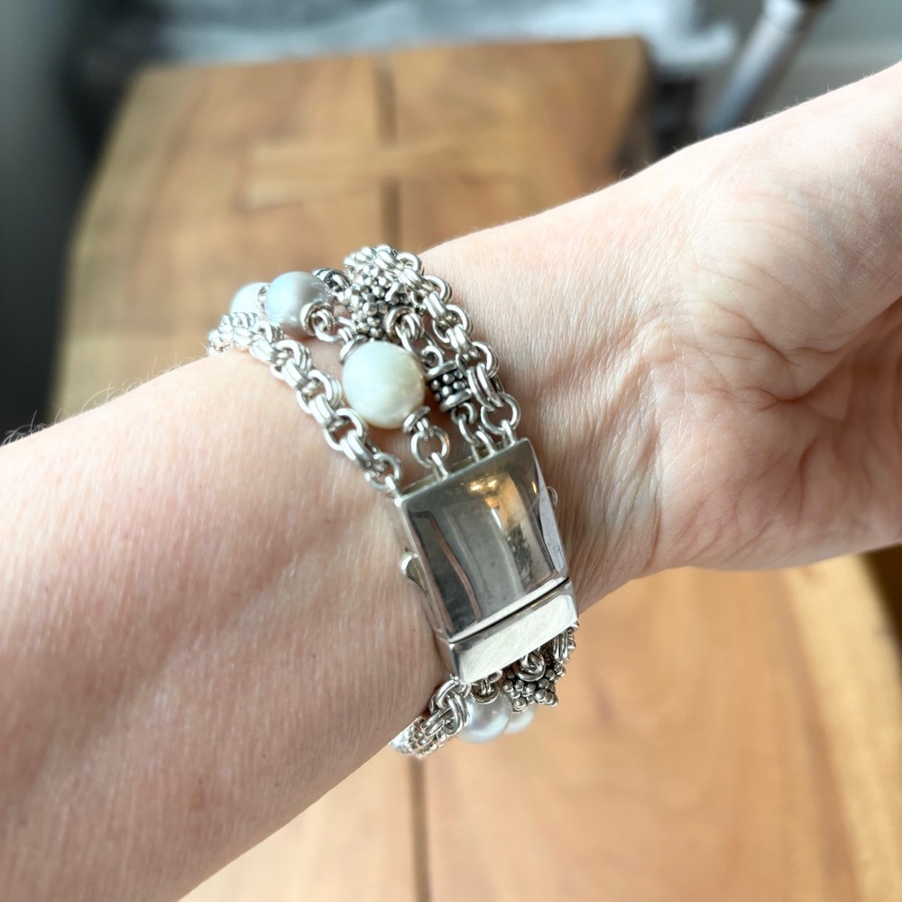 Michael Dawkins Silver-Tone Multi-Strand Pearl Accent Bracelet - Picture 4 of 6